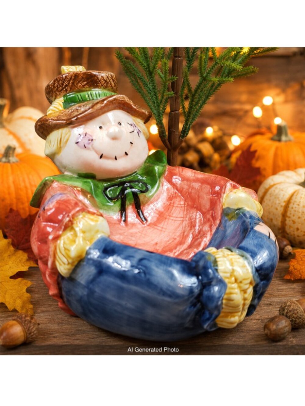 Halloween Fall Scarecrow Ceramic Candy Dish by WCL Vintage Decor